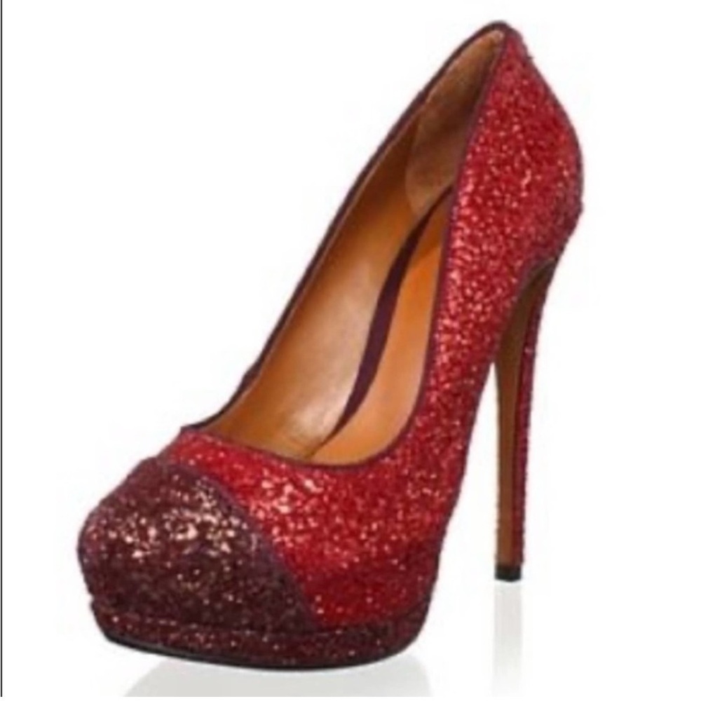 Schutz Fernanda Pump Rouge Red Dark Wine Glitter Sparkle Platform Stiletto 7